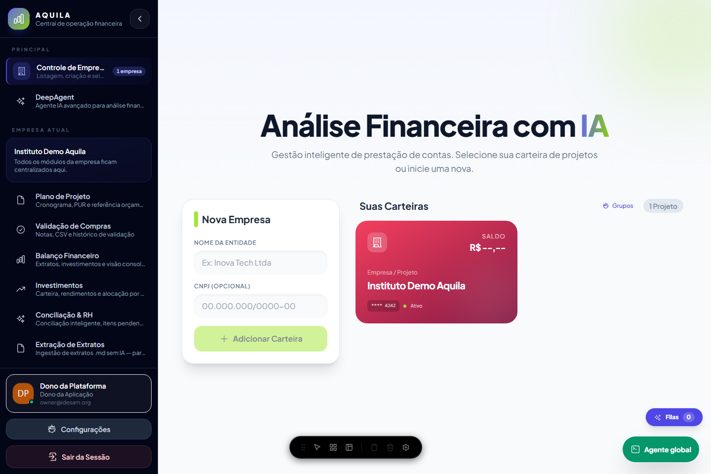 Tela Controle de Empresas